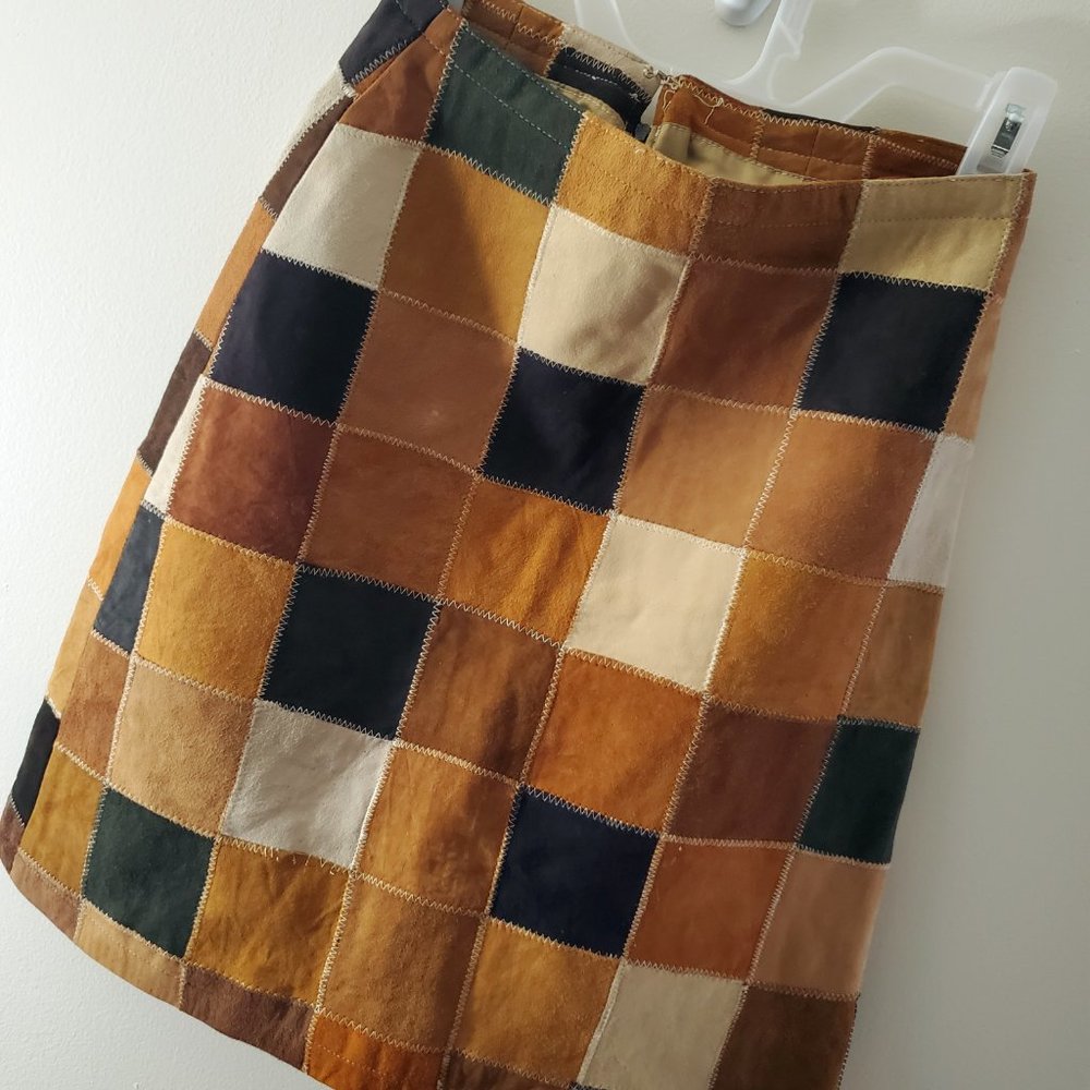 Vintage Charlotte Russe 70's brown leather patchwork suede skirt
